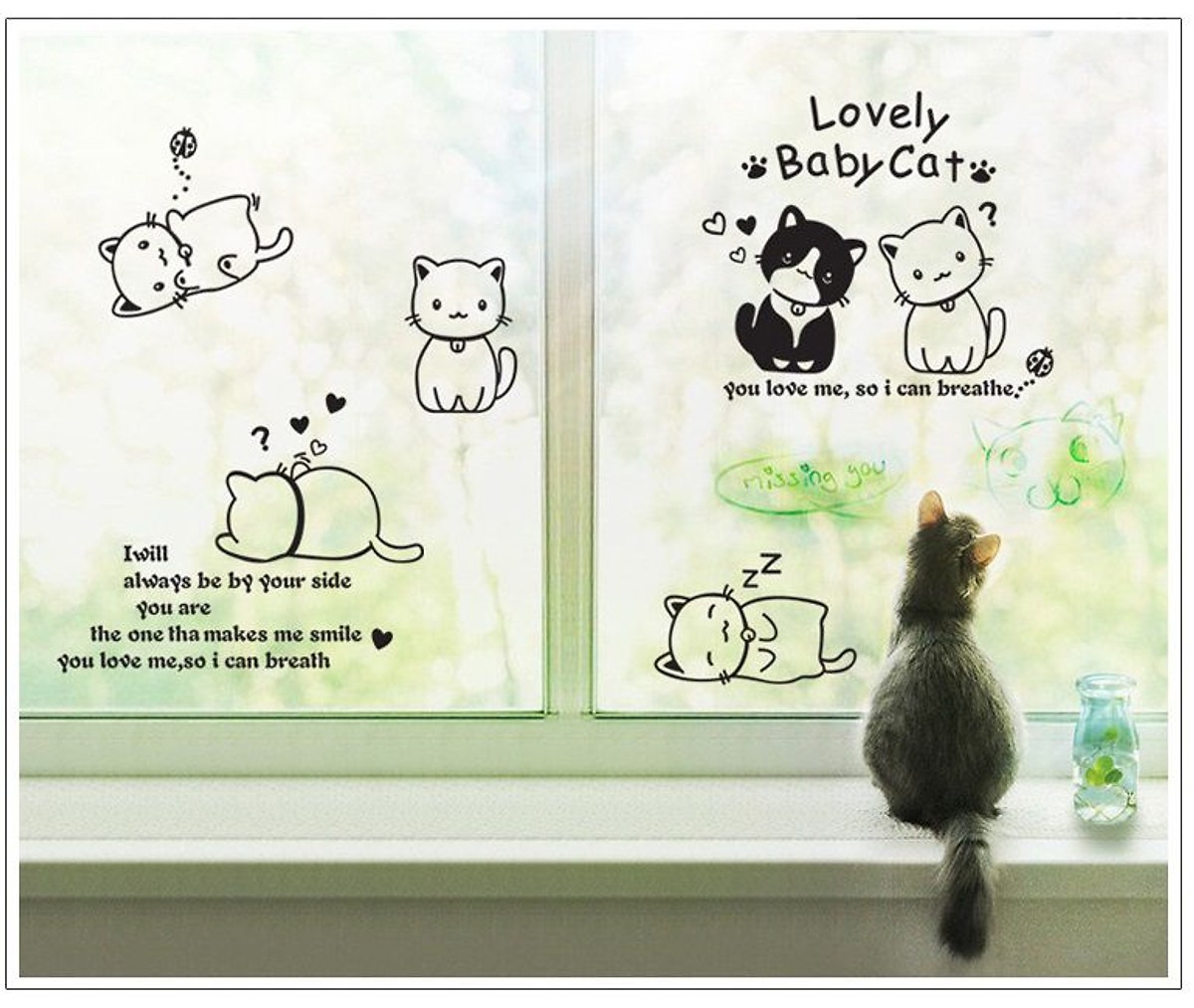 [HCM]DECAL DÁN TƯỜNG CHÙM ĐÈN VÀ MÈO