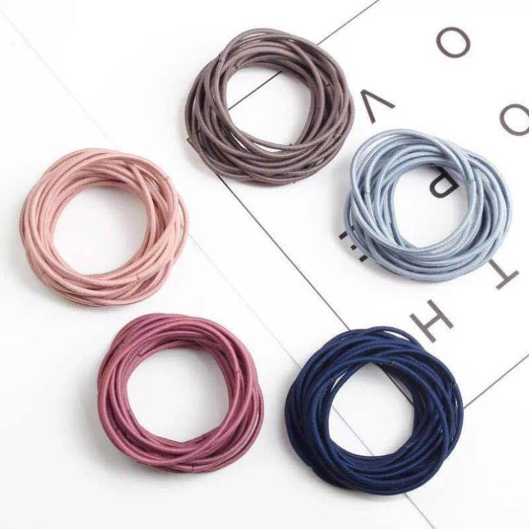 Set 100 dây buộc tóc trơn kèm túi zip siêu xinh
