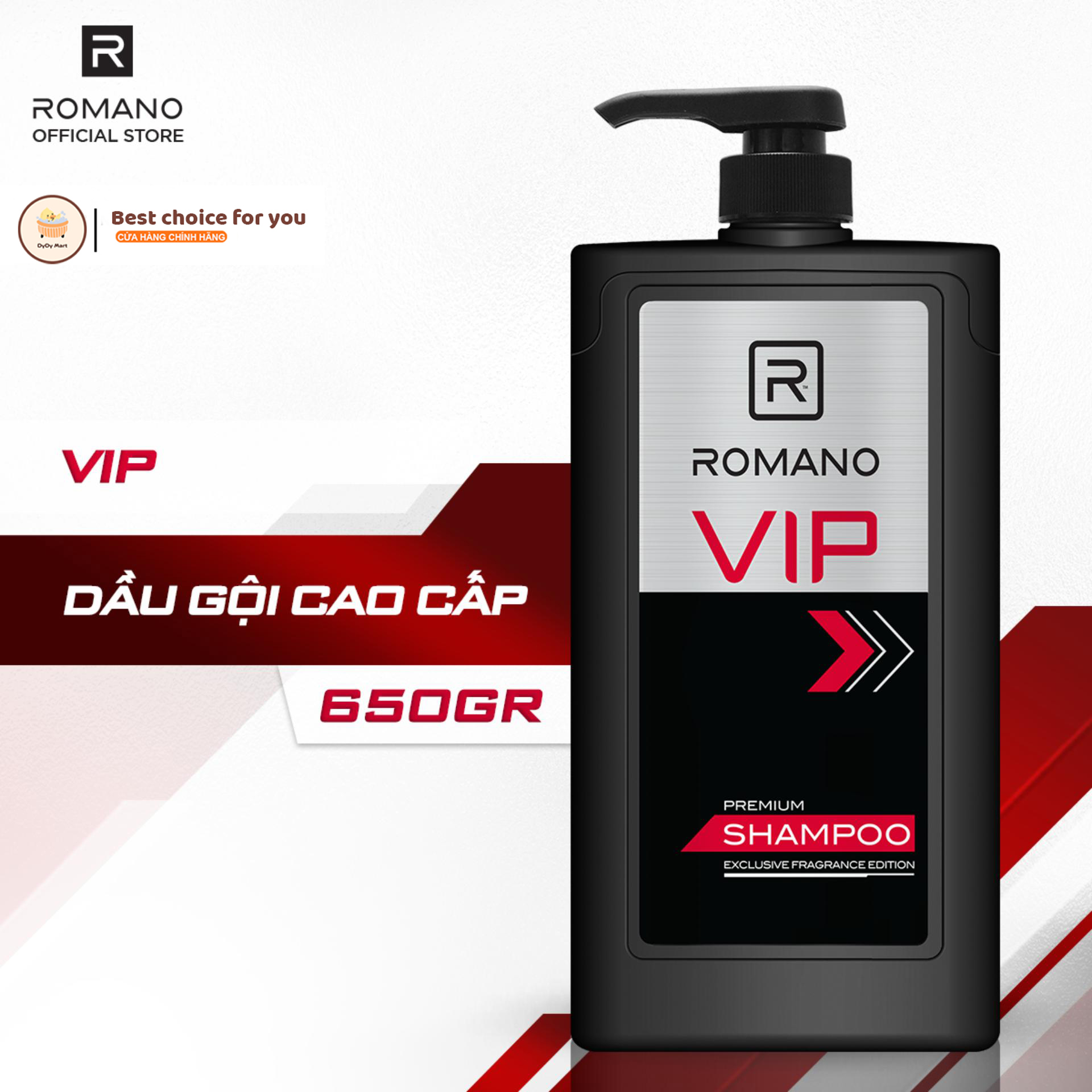 Dầu gội, sữa tắm, tắm gội 2in1 romano vip 650g