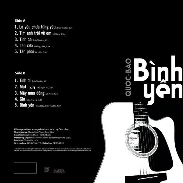 ĐĨA THAN QUỐC BẢO - BÌNH YÊN (LIMITED VINYL LP)