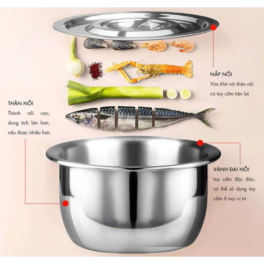 Bộ 5 nồi inox dung tích cực lớn , nấu được bếp từ , hồng ngoại