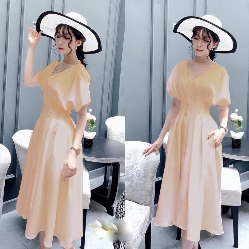 [HCM]Đầm xếp ly bó eo cổ V