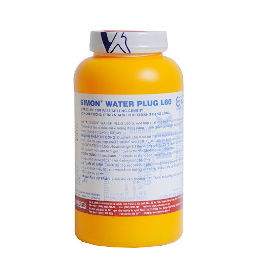 Vinkems Simon WaterPlug L60 lon 1lít - Hợp chất dạng lỏng đông cứng nhanh cho xi măng - Chất đóng rắn cho xi măng nhanh