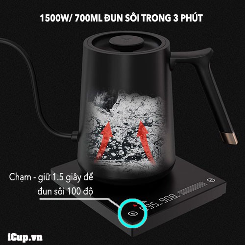 Ấm đun và rót pha cà phê Timemore Black Electric Kettle 800ml – Touch Temperature Control
