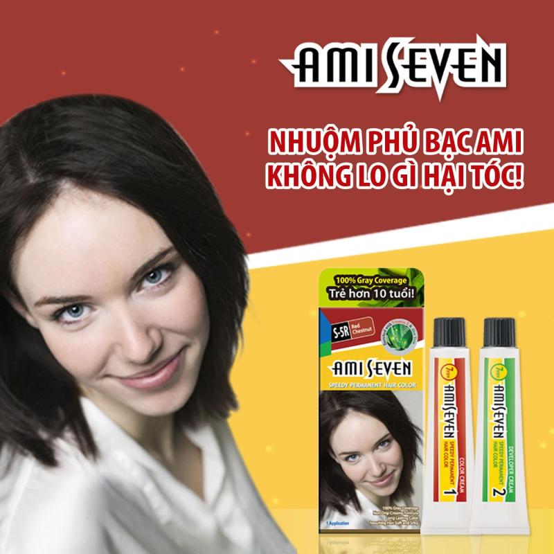 Nhuộm phủ bạc dược thảo Nhanh 7 Phút AMI SEVEN S5R Hạt dẻ ánh đỏ 60g-60g Hàn Quốc