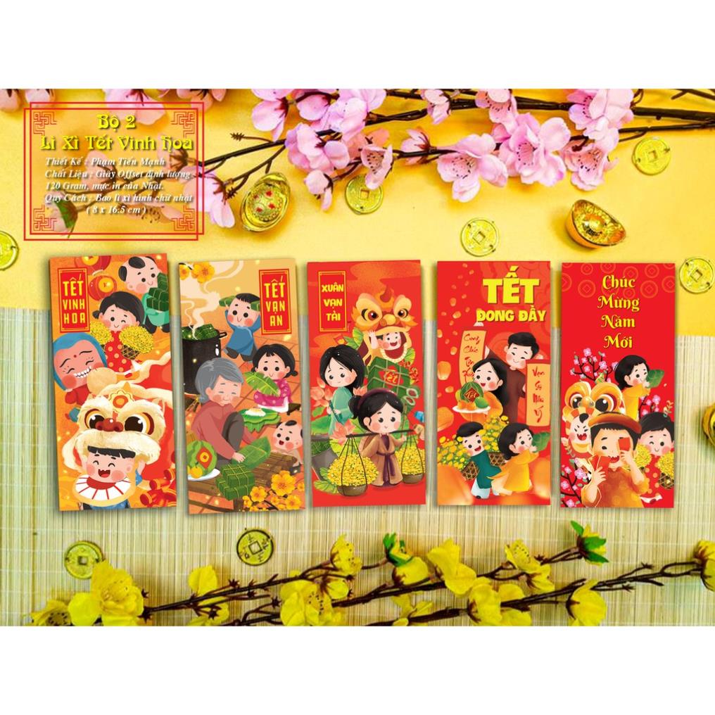 Bộ 100 Phong Bao Lì Xì Tết ( Chia Đều Các Mẫu )