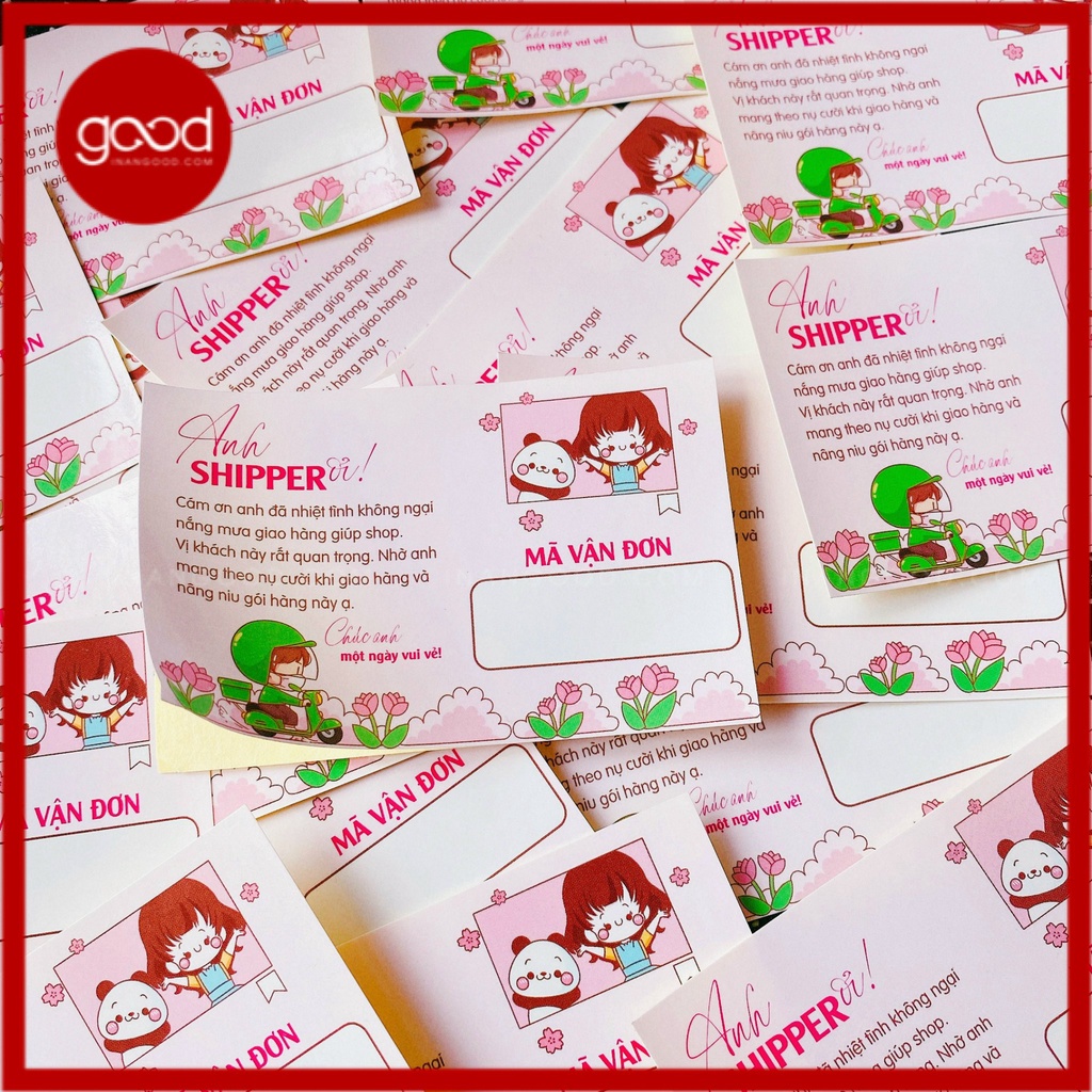 Decal Dán, Tem Nhãn Dán Cám Ơn Anh Shipper Có Ô Ghi Vận Đơn Và Keo Dính, Cán Màn Bóng, Chống Nước