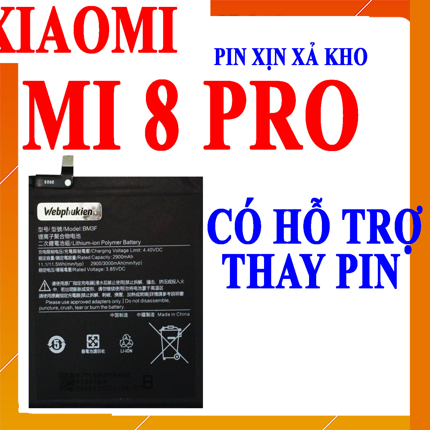 Pin Scud cho Xiaomi Mi 8 Pro/Mi 8 Explorer mã BM3F dung lượng 3000 mAh