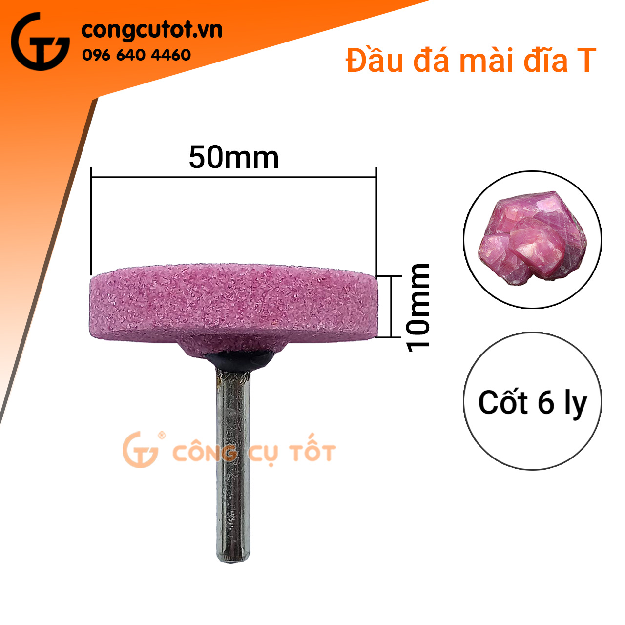 Mũi đá mài lốp đĩa T cốt 6 ly dày 10mm