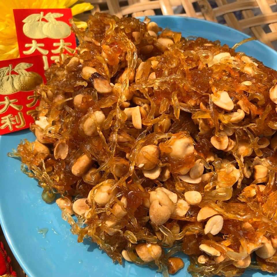 (Giá rẻ-freeship) hủ 500gr Mứt gừng sợi dẻo mè đậu phộng
