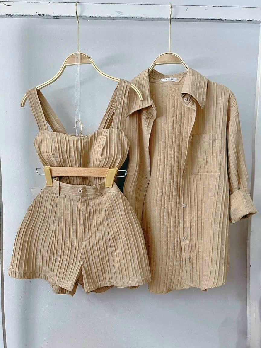 Set 3 món quần đùi áo 2 dây kèm khoác #setbamon