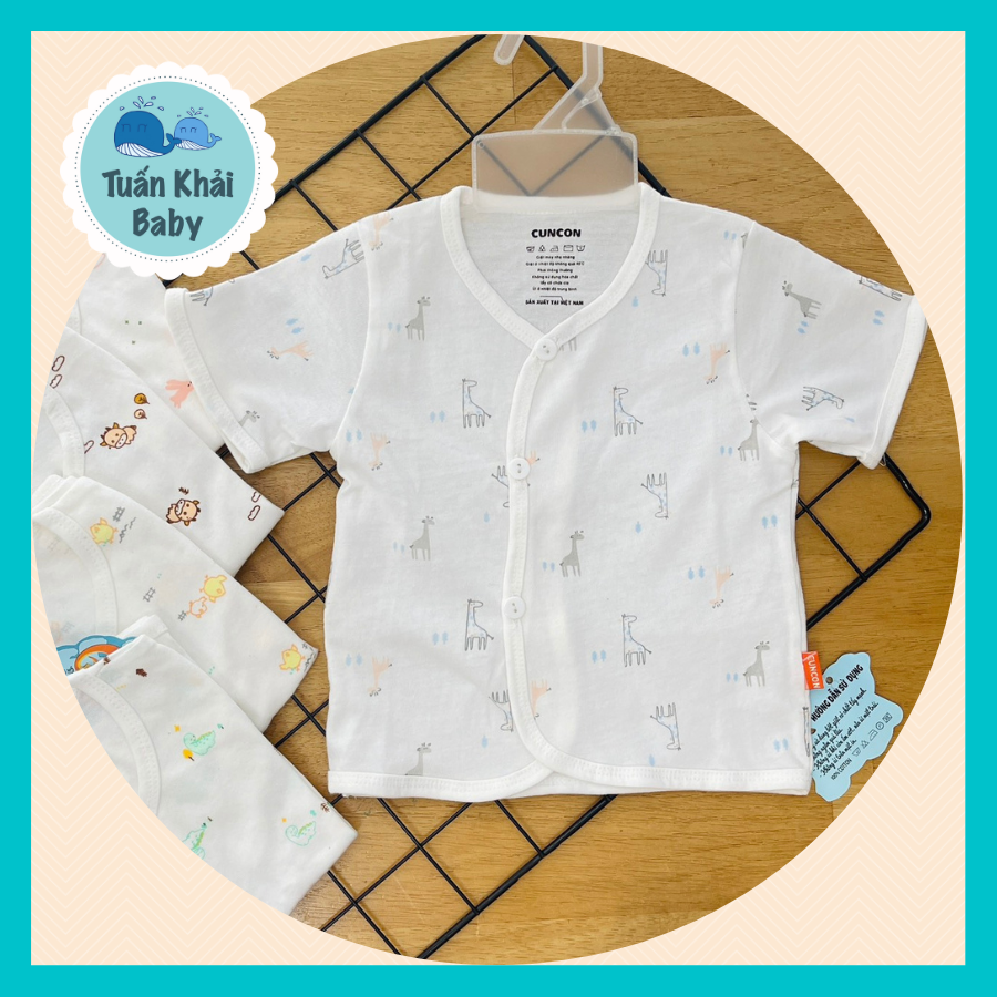Combo 5 áo sơ sinh cotton cao cấp cuncon | mẫu tay ngắn họa tiết cài xéo | size 1,2,3 cho bé sơ sinh - 9kg
