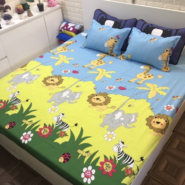 Bộ ga gối 3 món cottong poly - rừng xanh
