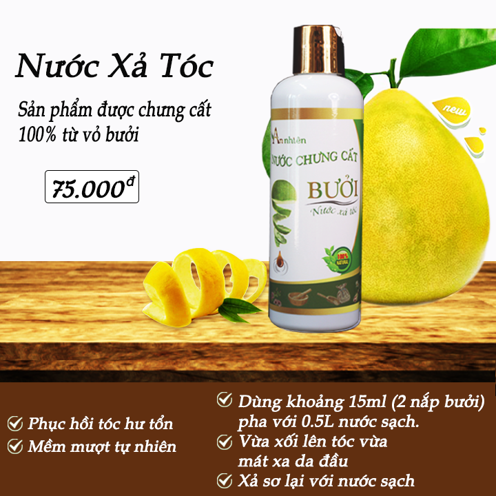 Nước Xả Tóc Tinh Dầu Bưởi - Phục hồi tóc, giảm rụng tóc, kích thích mọc tóc