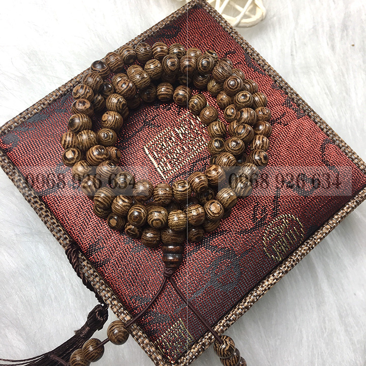 Tràng đeo tay 108 hạt gỗ mun vân lông công - Chuỗi đeo tay gỗ 108 hạt 6 ly - Vòng phong thủy quấn tay mang lại bình an và may mắn