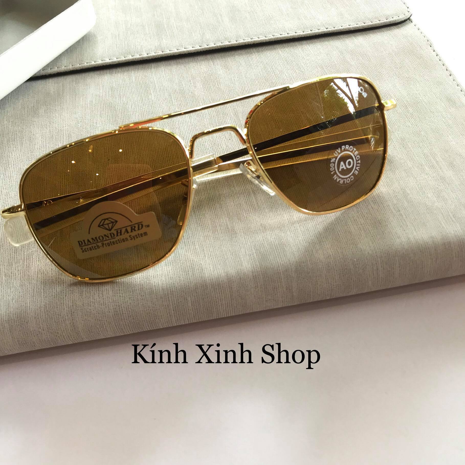 Kính Râm, Kính Mát Nam Cơn Ao Hồng Kong Tròng Thủy Tinh Chống nắng UV - Kèm Fullbox Phụ kiện (NÂU)