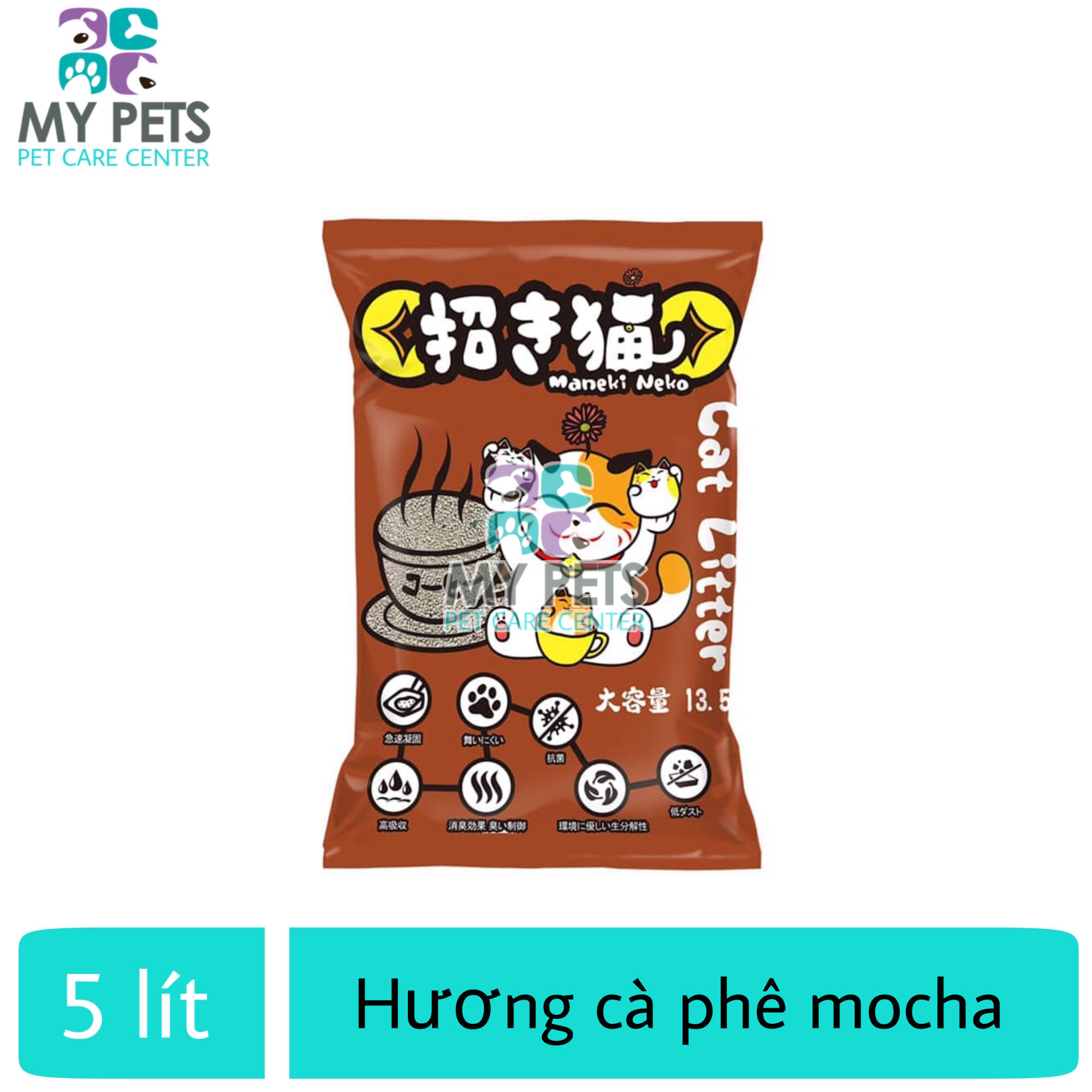 Cát Vệ Sinh cho Mèo Maneki Neko hương Cafe Mocha - Túi 5 lít