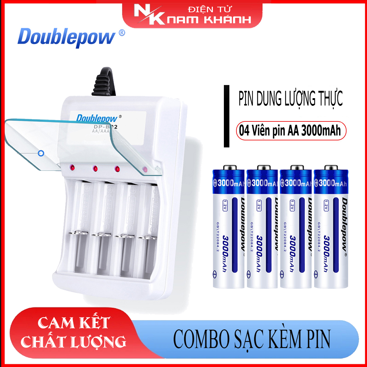Combo bộ sạc pin đa năng aa aaa dp-b02 và 4 viên pin aa 3000mah doublepow