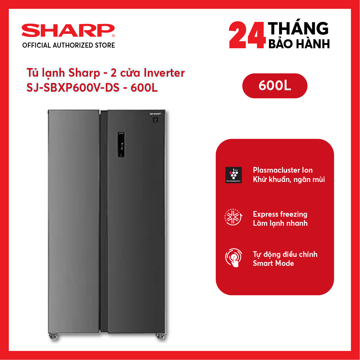 [MODEL 2026][FreeSHIP COD + Lắp Hà Nội] Tủ lạnh Sharp Inverter 525 lít SJ-FX610V-MK