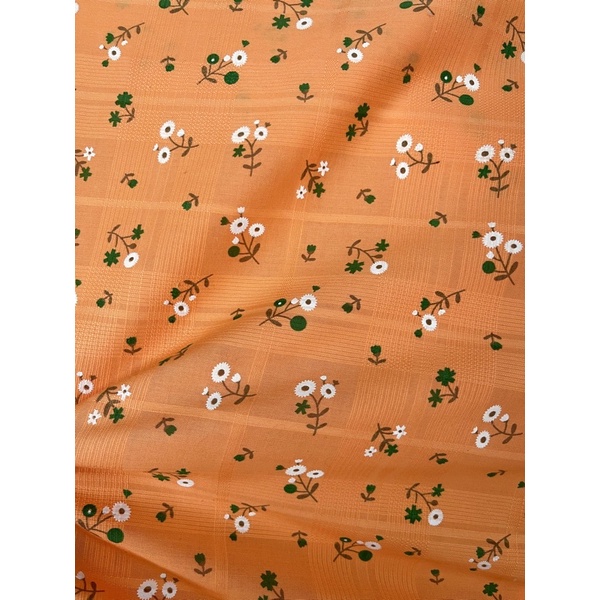Vải boi nền cam kẻ sọc in hoa siêu xinh may váy và đồ hand made