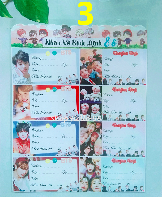 NHÃN VỞ KPOP BTS 1 XẤP 16 NHÃN