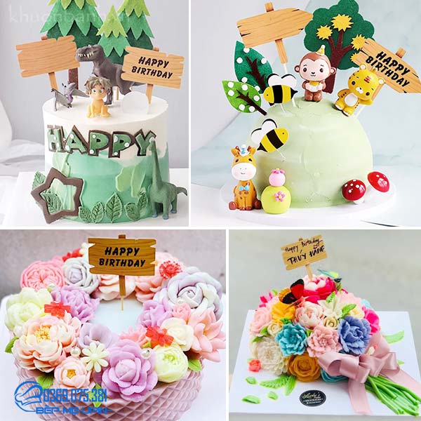 Phụ kiện sinh nhật thẻ cắm happy vân gỗ (Sét 5 cái)