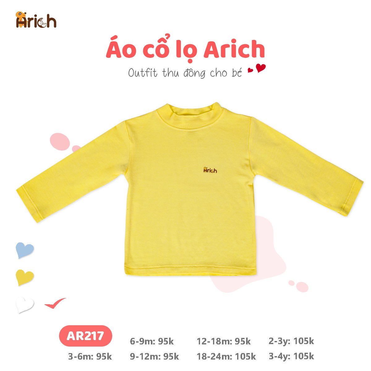 Áo  CỔ LỌ dài tay giữ nhiệt 3cm cho bé