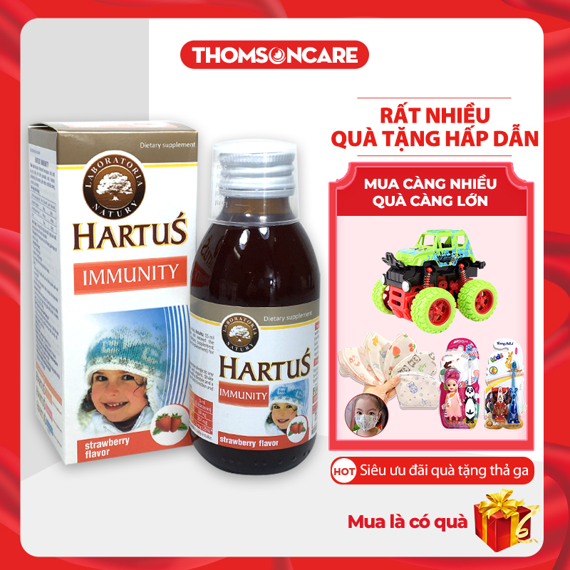Tăng sức đề kháng cho bé - Hartus Immunity - nhập khẩu từ châu âu, tăng cường miễn dịch cho bé từ thảo dược chai 150ml siro uống cho trẻ