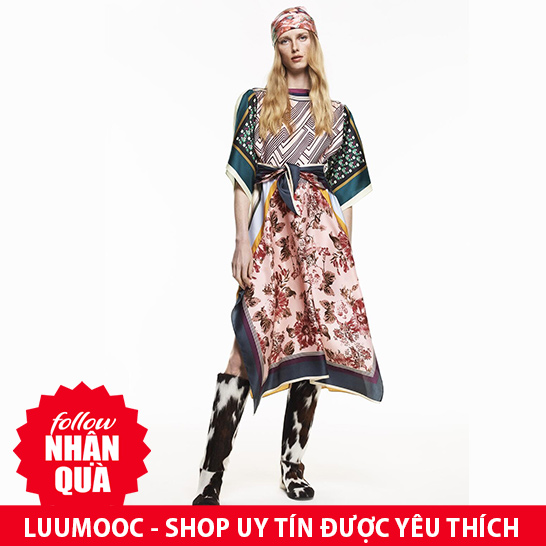 Đầm Zara phong cách khăn lụa màu ấn tượng DK10ATG58N9