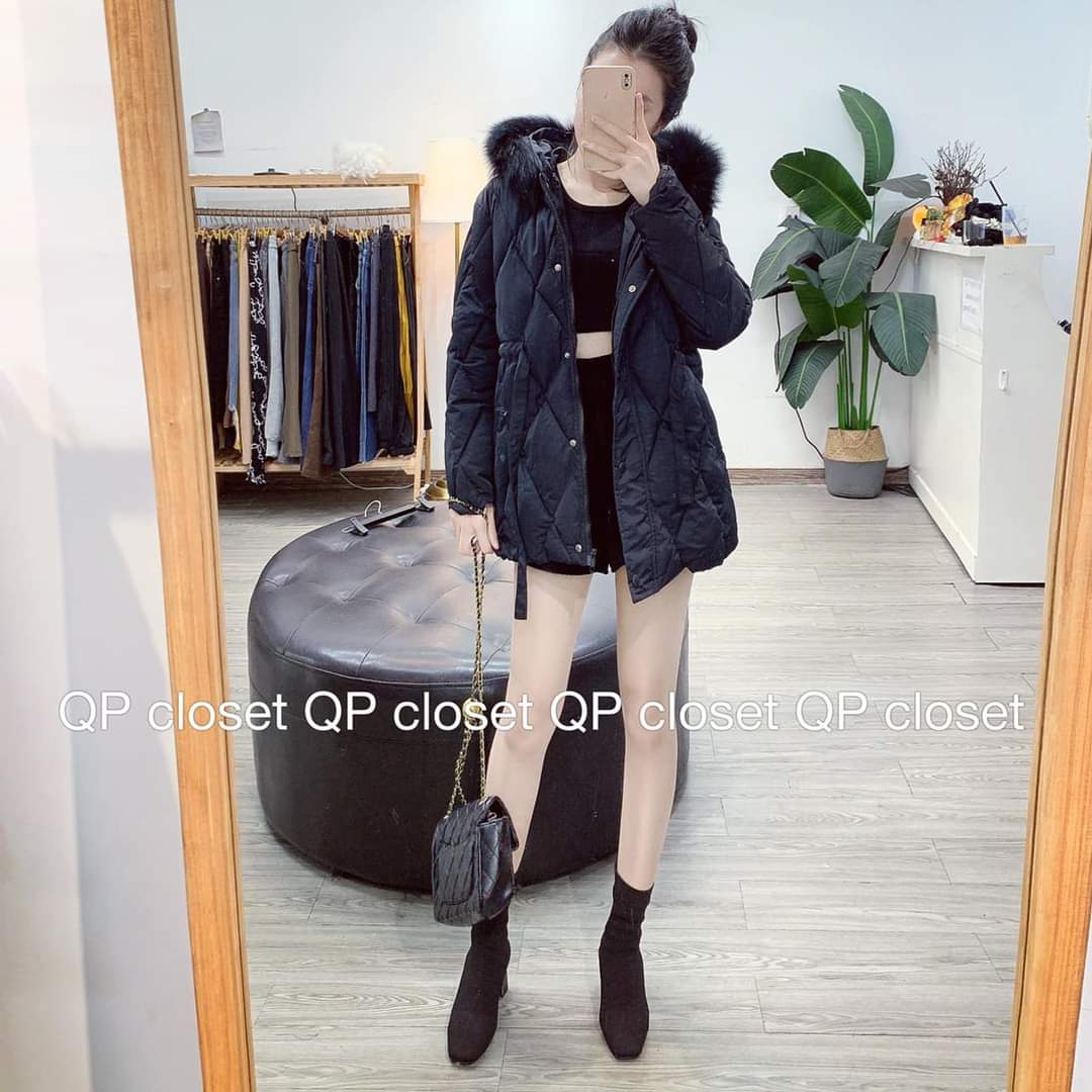 Áo phao béo, áo khoác phao nữ có mũ dày dặn phom thụng