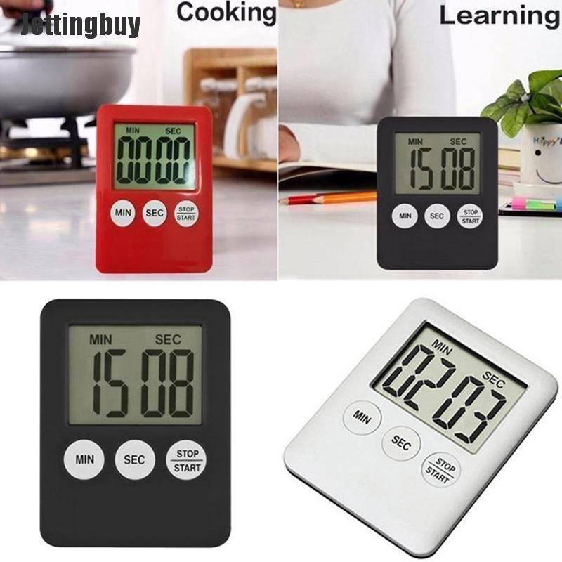 Jettingbuy 1 Chiếc Đồng Hồ Bấm Giờ Nhà Bếp Màn Hình Kỹ Thuật Số LCD Đồng Hồ Báo Thức Đếm Ngược Nấu Ăn Đếm Ngược