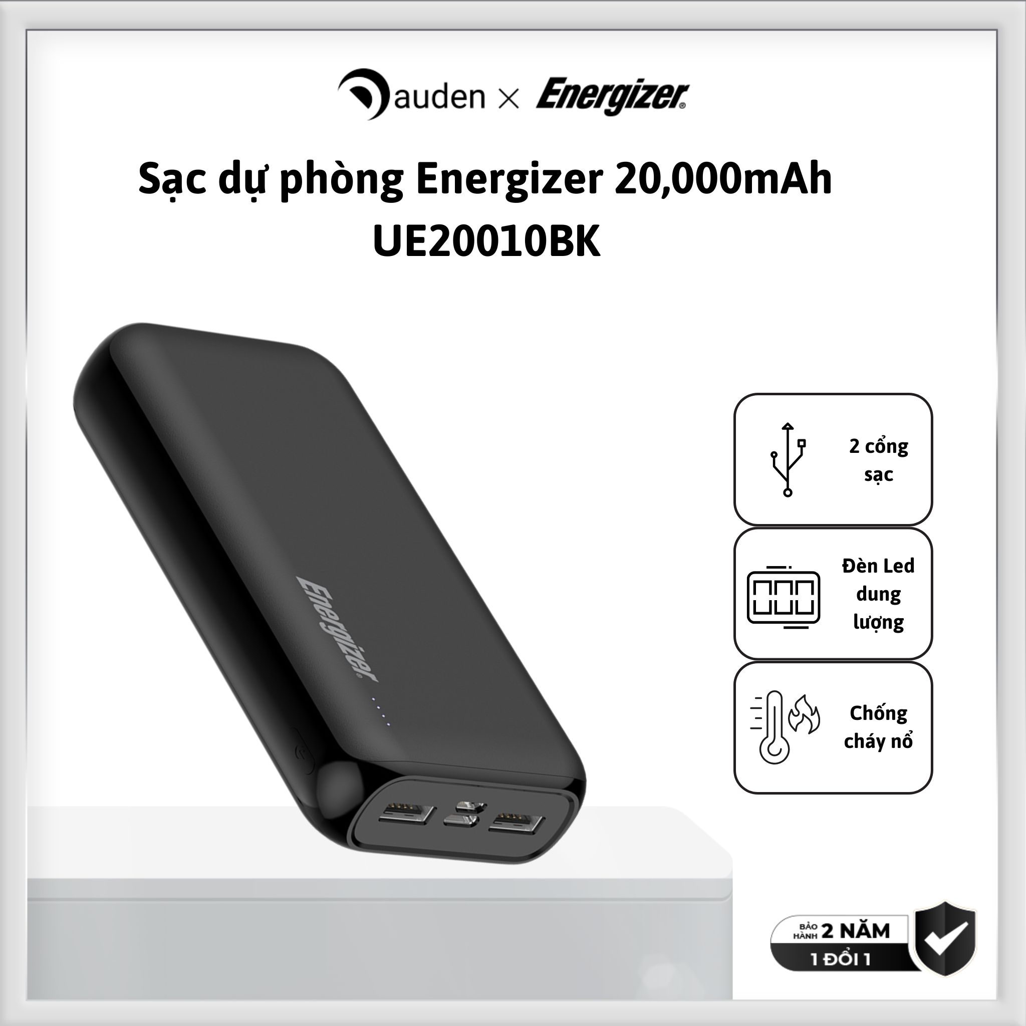 Sạc dự phòng energizer 20,000mah /3.7v li-polymer ue20010bk - hàng chính hãng bảo hành 2 năm