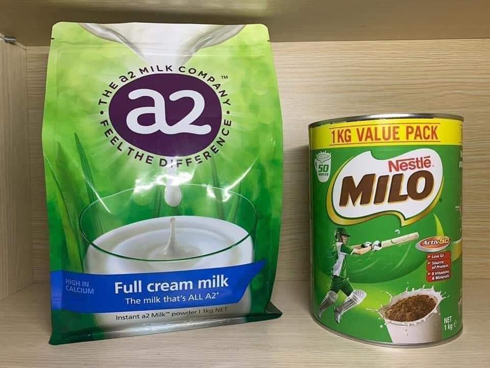 Bộ đôi sữa bột milo úc 1kg và sữa A2 1kg (mẫu mới)