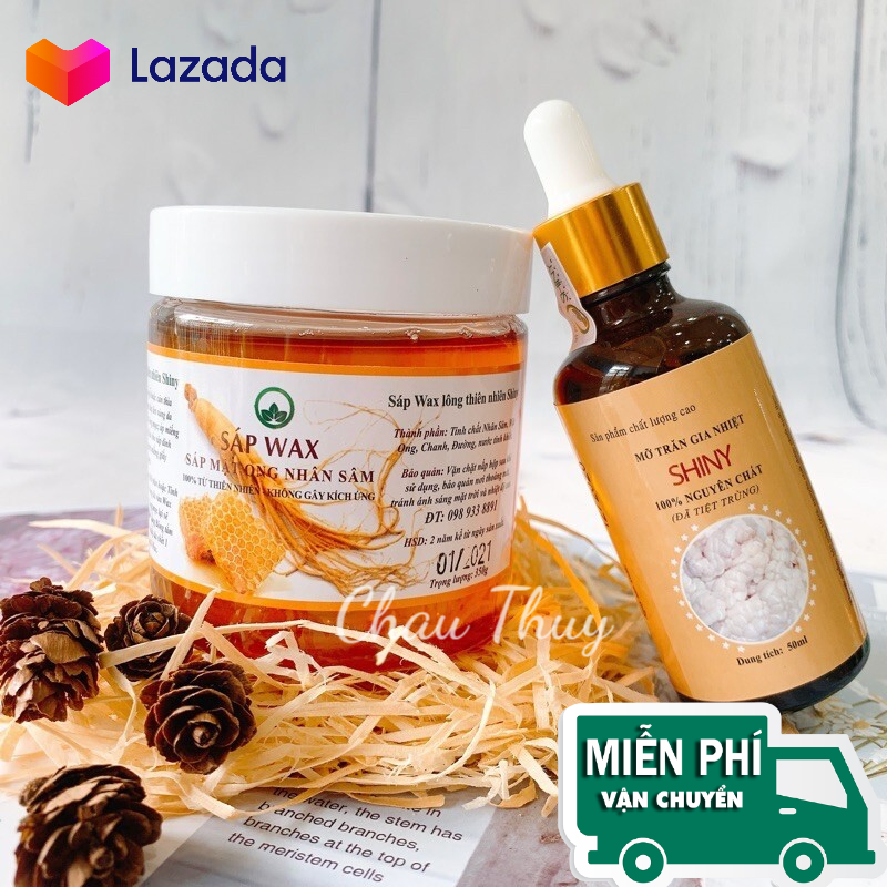 🚛Combo Wax Lông Nhân Sâm Và Mỡ Trăn SHINY - HỘP ĐẠI ( 350gr +50ml mỡ trăn )🚛