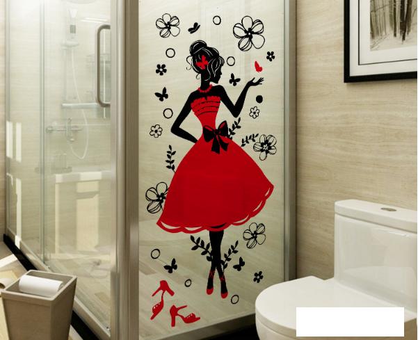 [HCM]Decal Dán Kính Cao Cấp - Cô Gái Đầm Đỏ ( 60x116cm )-DK1001B