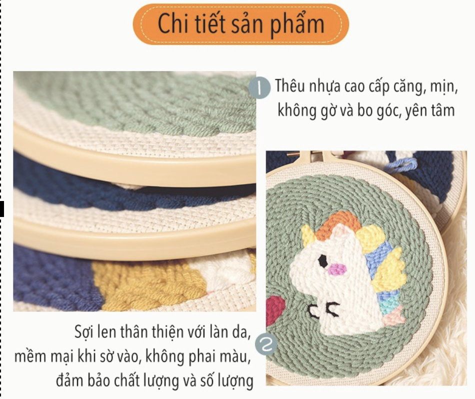 [HCM]Bộ Len Xù Kỳ Lân Mộng Mơ - Punch Needle