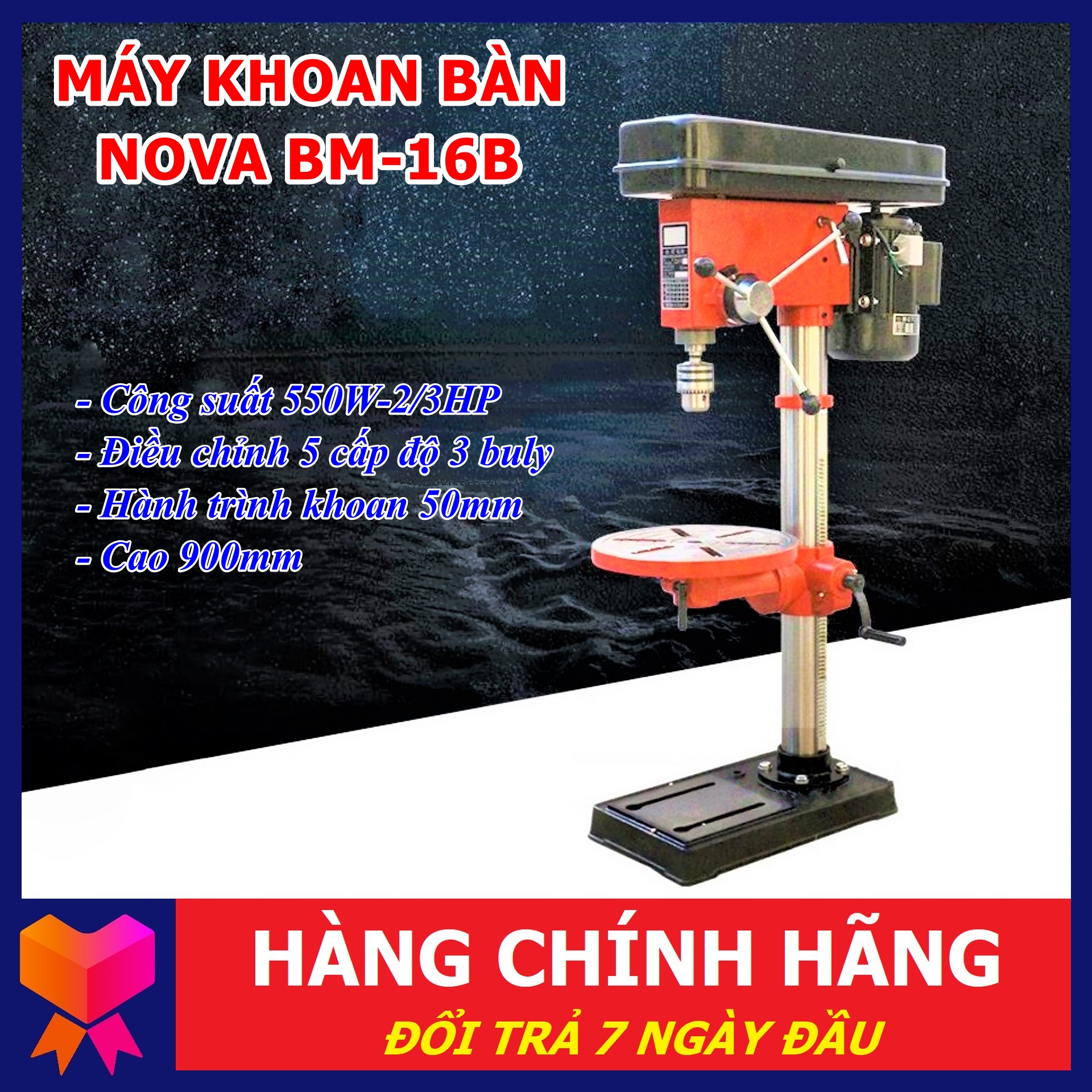 Máy khoan bàn NOVA-16B 550W - Hàng nội địa Cao Cấp - Công Nghệ Nhật - Chạy êm, cố định chắc mũi khoan - Bảo hành Toàn Quốc 12 tháng