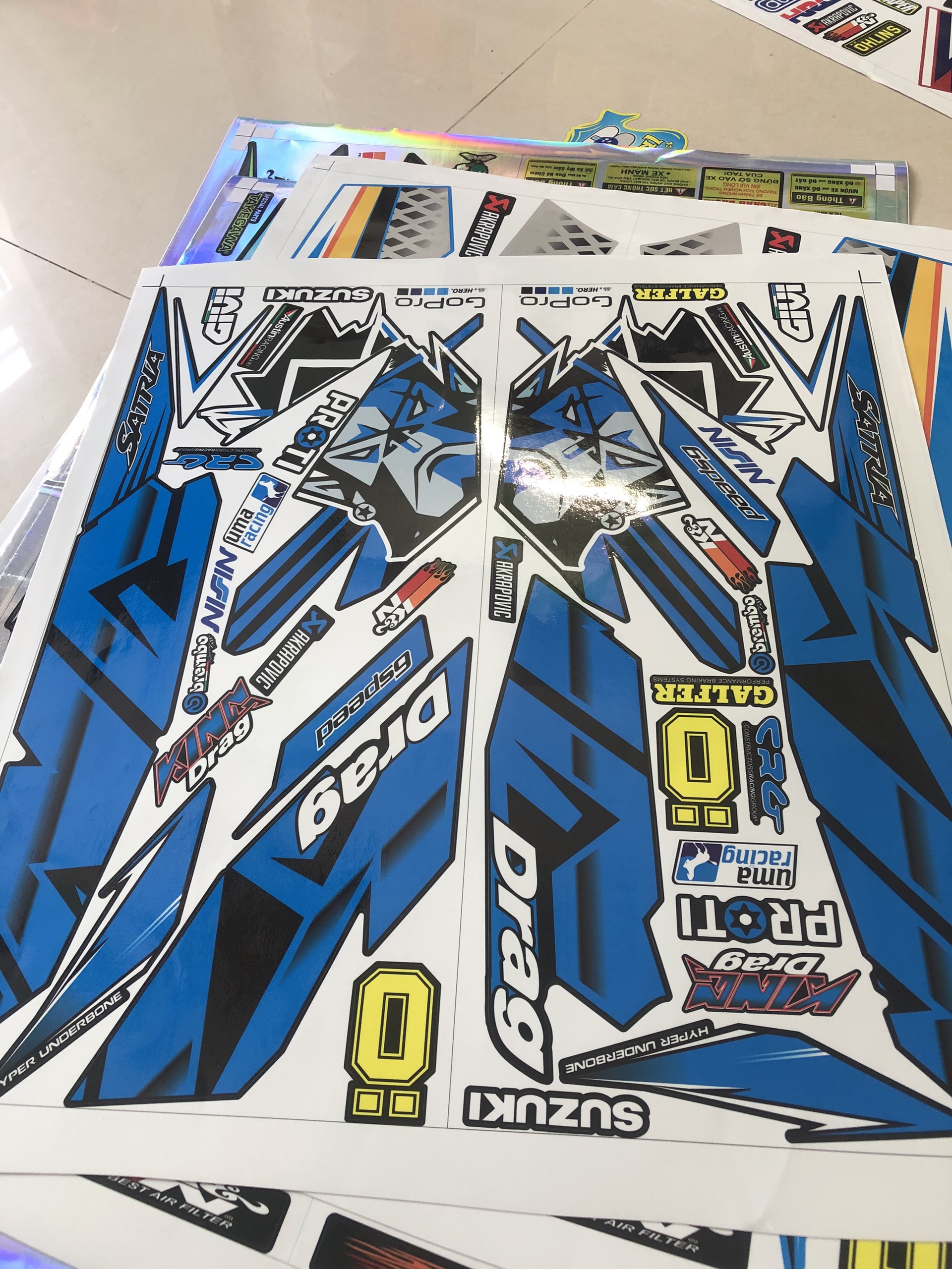 Tem Rời Suzuki Satria King Drag Xanh Dương Đen