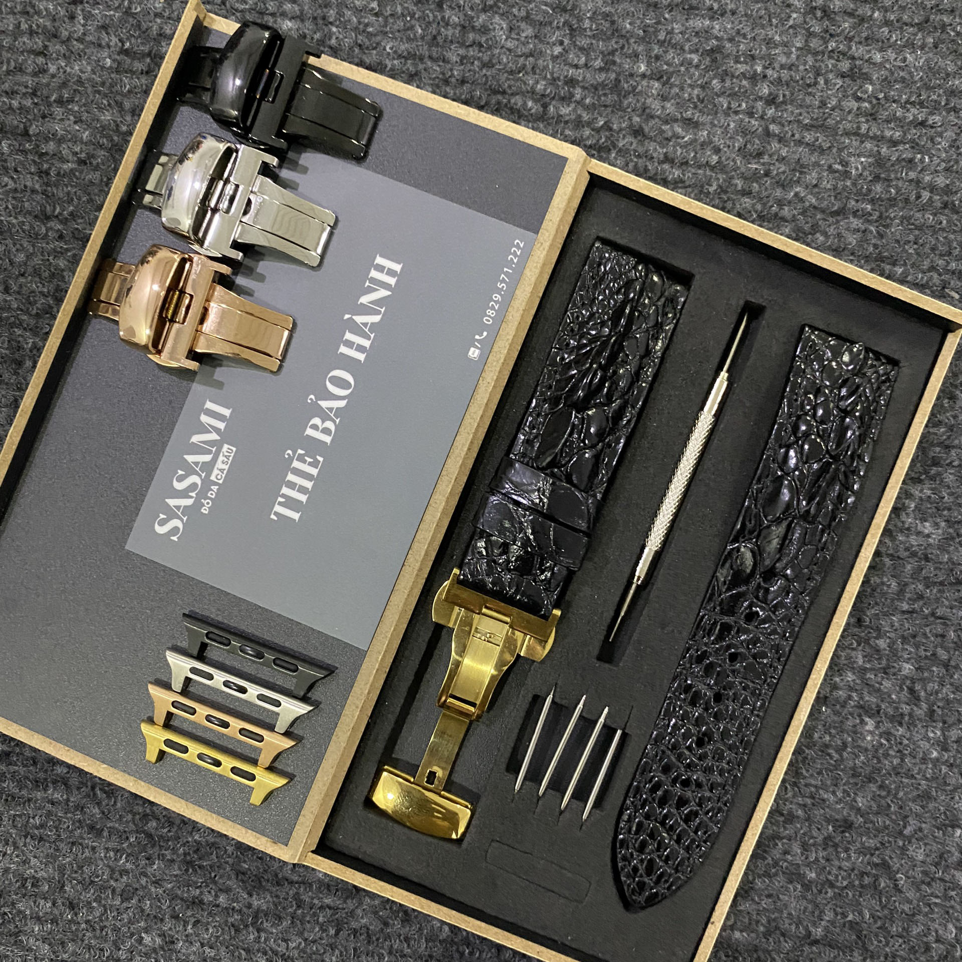 W5. dây đồng hồ apple watch da cá sấu gai vân nổi, sản phẩm gồm: 1 dây+1 khóa+2 chốt applewatch,tặng hộp và 1 cây thay dây