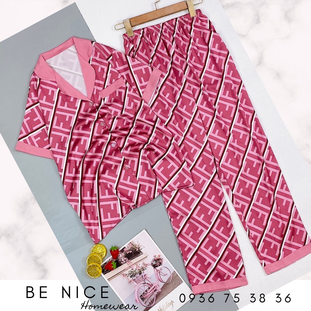 Set pijama lụa mặc nhà cổ phối màu tay ngắn quần dài