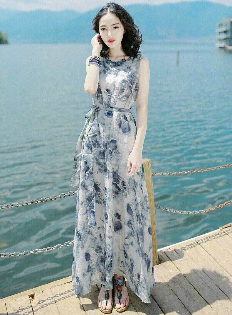 Đầm maxi sát nách cột eo fullsize