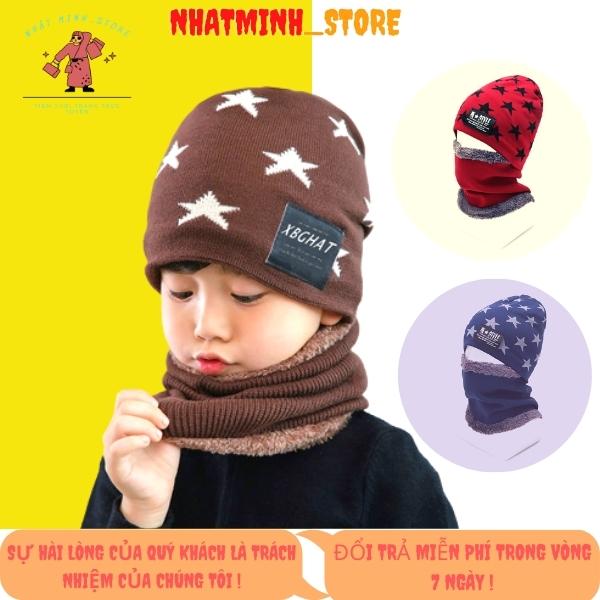 Mũ len trùm đầu cho bé trai giữ ấm mùa đông kèm khăn dễ thương hàng hiệu