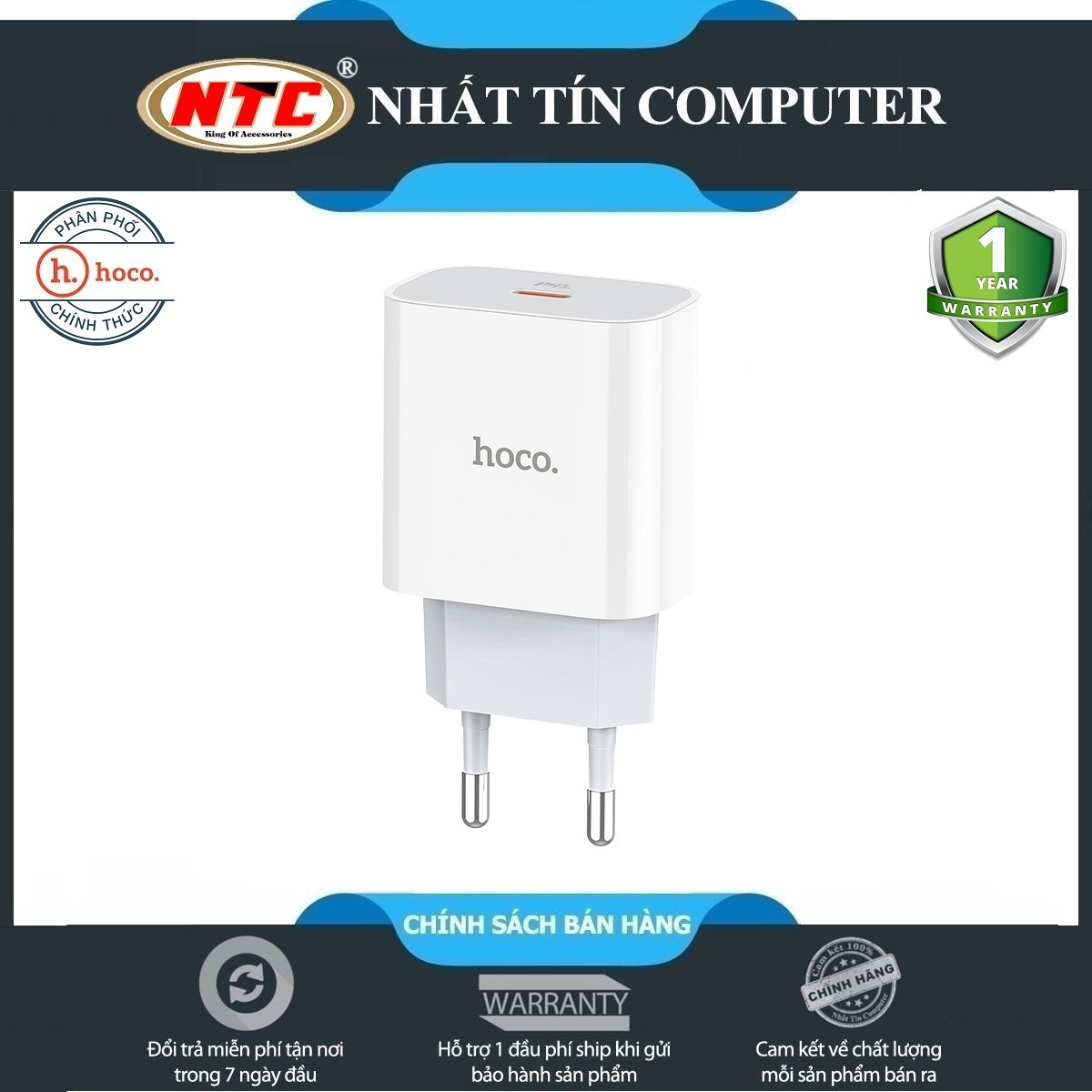 Cốc sạc nhanh Hoco C76A hỗ trợ PD3.0 Type-C PD18W (Trắng) - Hãng phân phối chính thức - Nhất Tín Computer