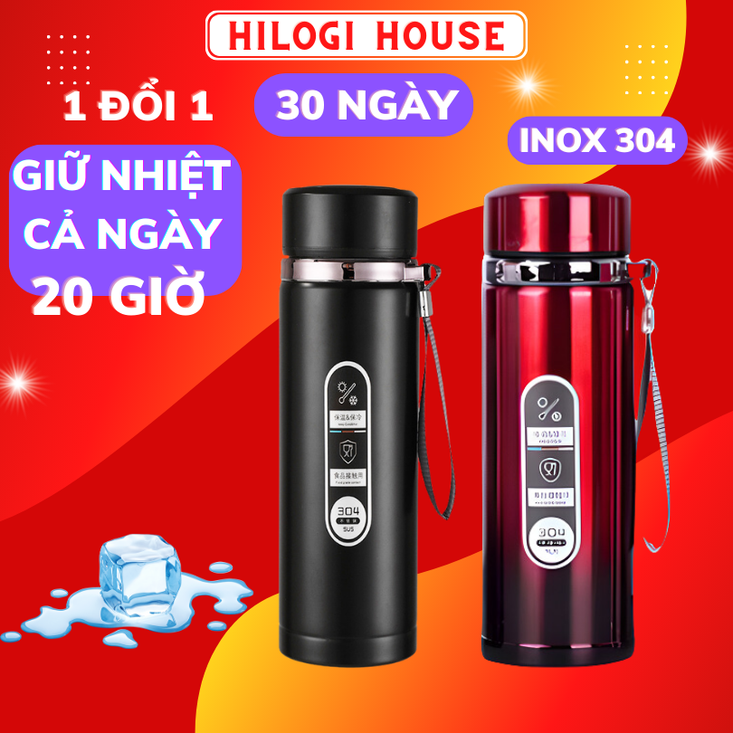 Bình nước giữ nhiệt 1000ml Hilogi giữ lạnh 18 giờ , giữ nóng 10 giờ , có dây treo và khay lọc trà