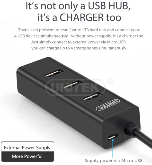 Bộ chia 4 cổng HUB USB 3.0 Unitek Y-3089