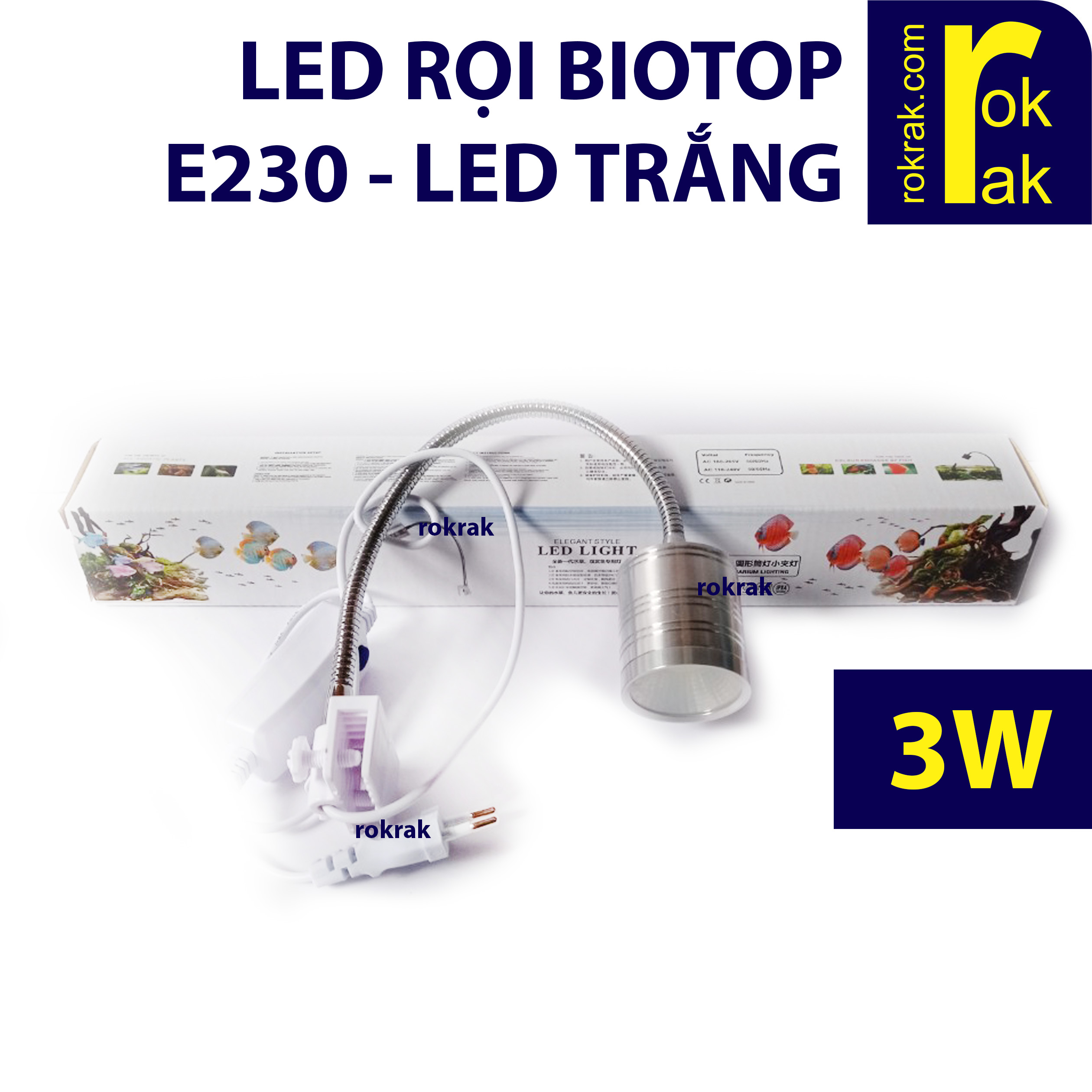[HCM]Đèn Led rọi thủy sinh biotop E230 5W ánh sáng trắng kẹp thành màu bạc