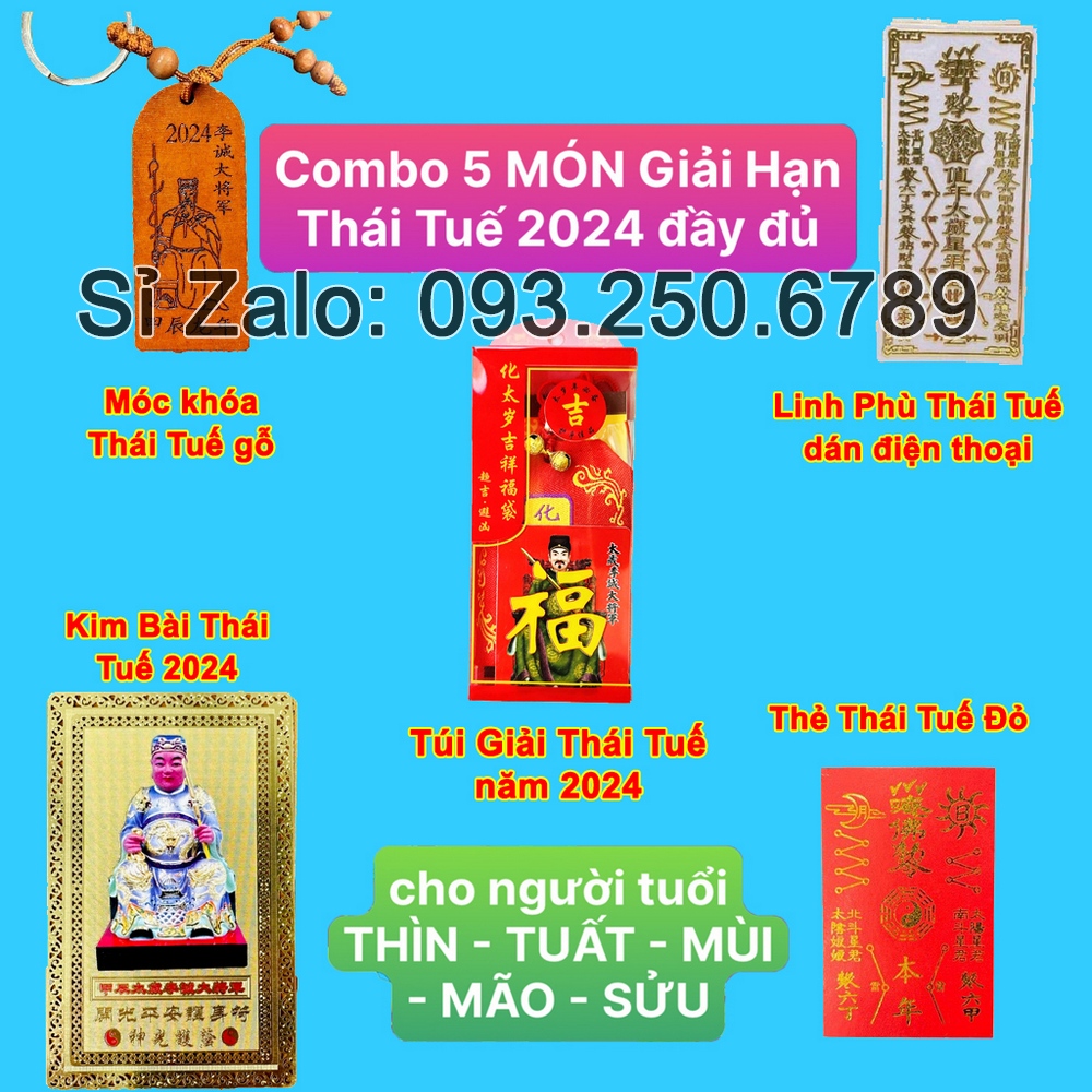 Sét 5 món thái tuế 2024: túi thái tuế - móc khóa - kim bài thái tuế - phù thái tuế bình an may mắn