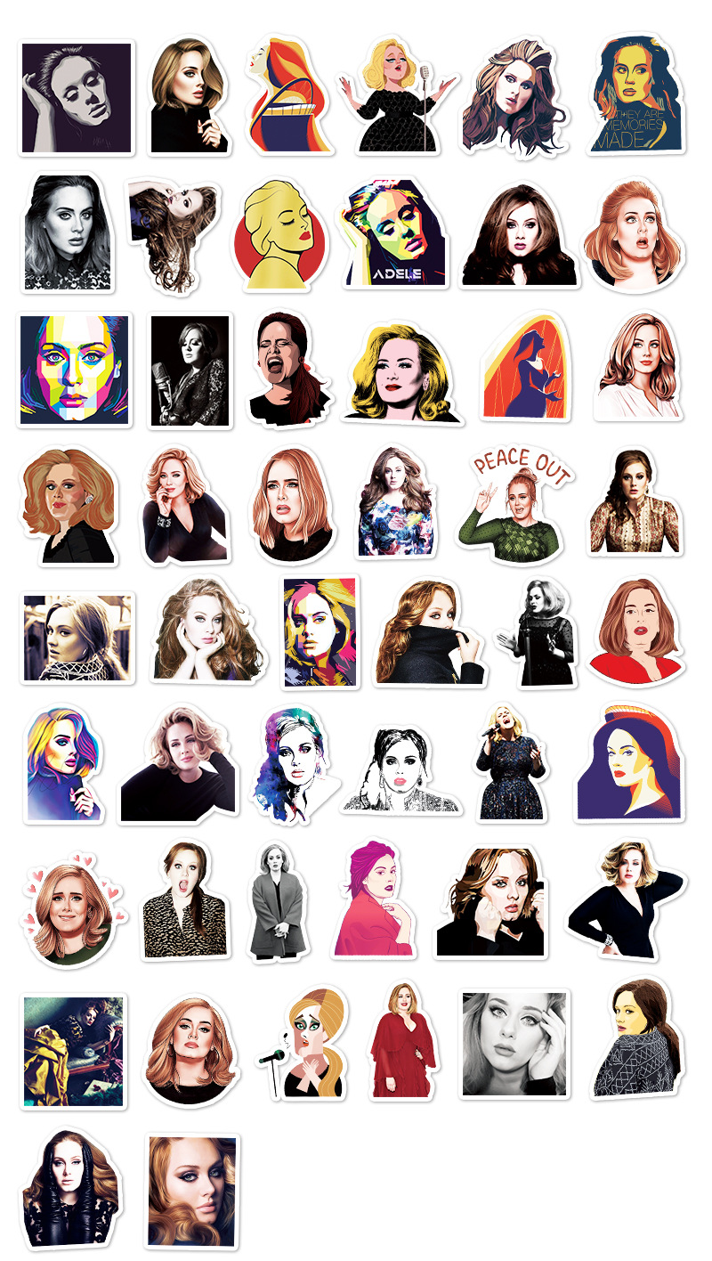 [Set 50 Cái] Sticker dán mũ bảo hiểm, laptop ca sĩ Adele - DB.084