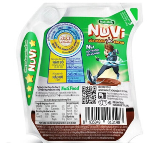 (Nutifood) thùng 24 túi 110ml sữa lúa mạch lắc cacao hương socola Nuvi