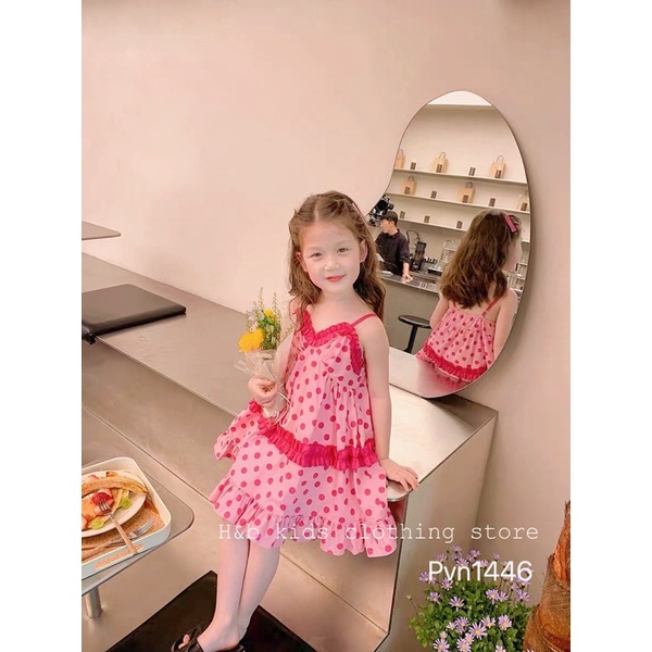 [VÁY BÉ GÁI] Váy maxi chấm bi hồng cực mát cho bé gái (8-18kg)